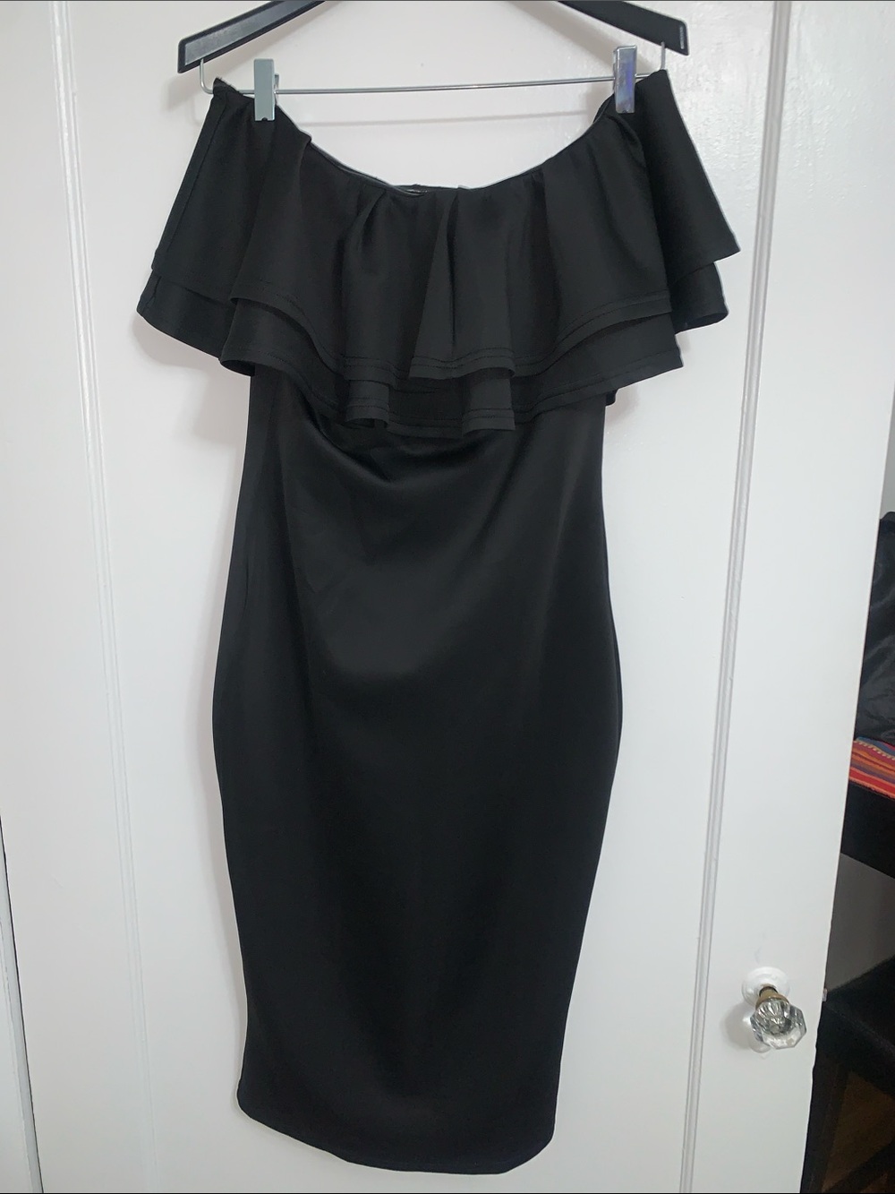Urban Outfitters Black One-Shoulder Ruffle Midi Dress